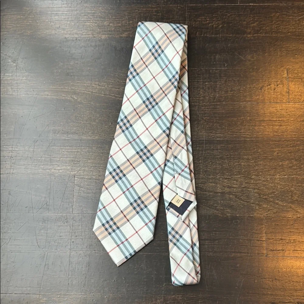 Burberry Cream and Blue Plaid Tie - Picture 1 of 4